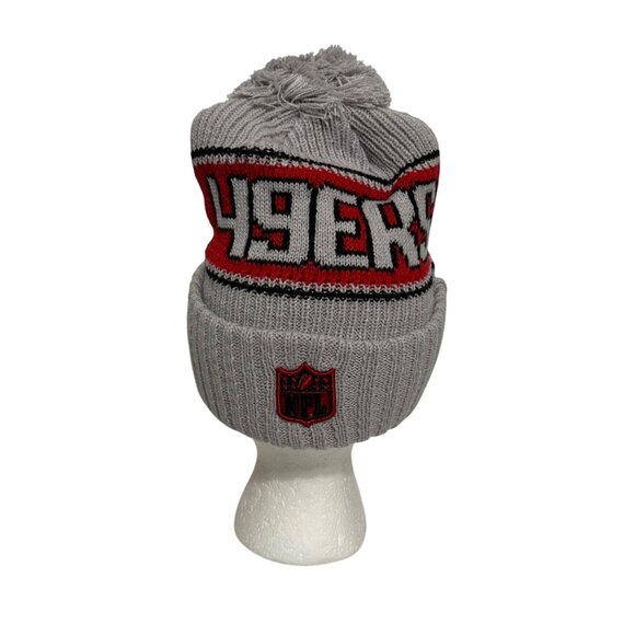San Francisco 49ers New Era NFL Removeable Pom Knit Beanie Hat Gray Red Football - Picture 5 of 8